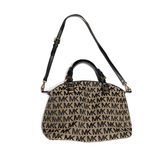 Michael Kors Monogram Medium Satchel Beige & Black - Picture 5 of 15